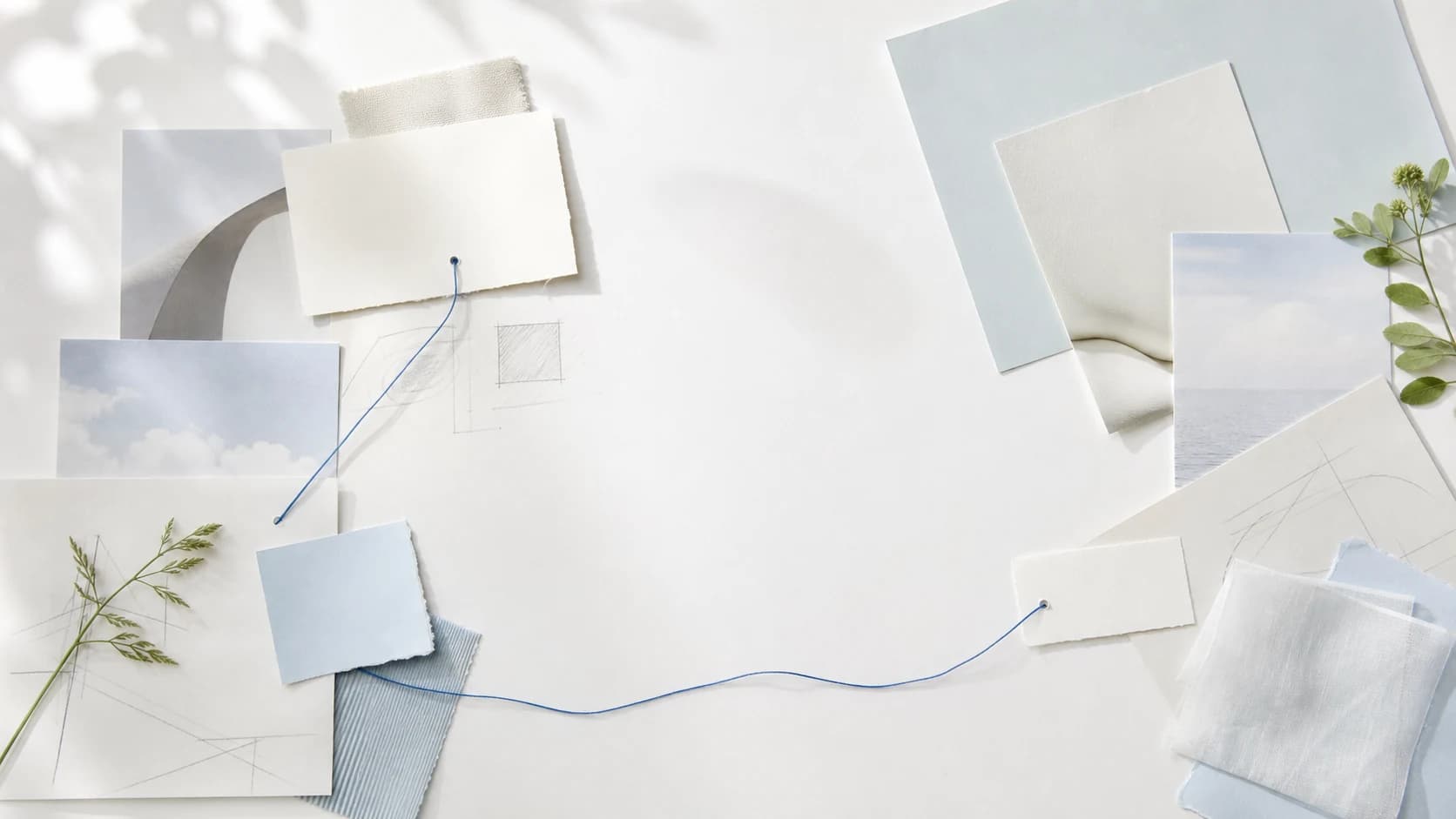 Raw research fragments connected across a bright white editorial workspace.